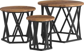 vidaXL Masă laterală nesting 3 pcs Lemn Vechi Lemn ingineresc și oțel