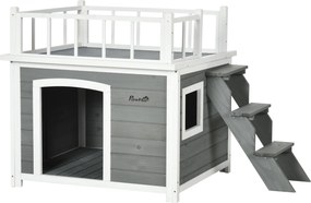 PawHut Cusca Exterior pentru Caini cu Balcon Scări și Picioare Înălțate Rezistentă la Intemperii | Aosom Romania