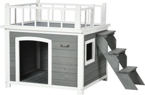 PawHut Cusca Exterior pentru Caini cu Balcon Scări și Picioare Înălțate Rezistentă la Intemperii | Aosom Romania
