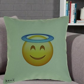 Perna Decorativa Emoji Inger cu Aureola, 40x40 cm, Verde, Husa Detasabila, Perna Inclusa, BEKZ®