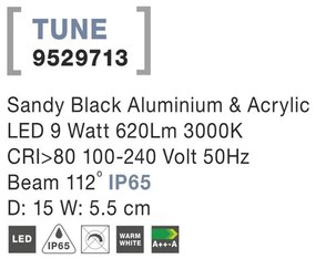 Aplica perete LED de exterior IP65 TUNE neagra NVL-9529713