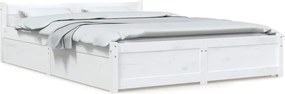 vidaXL Cadru de pat cu sertare Double, alb, 135x190 cm