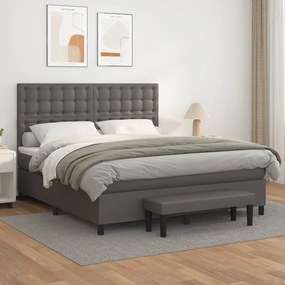 3137675 vidaXL Pat box spring cu saltea, gri, 160x200 cm, piele ecologică