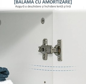 kleankin Dulap de Baie Modern cu 2 Uși, 2 Rafturi Reglabile și Mânere Argintii, 60x30x80 cm, Alb | Aosom Romania