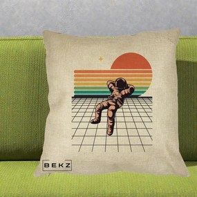 Perna Decorativa Astronaut Retro Space, 40x40 cm, Crem, Husa Detasabila, Perna Inclusa, BEKZ®