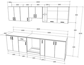 Set haaus V19, Stejar Sonoma Inchis/Alb, Blat Thermo 28 mm, L 260 cm