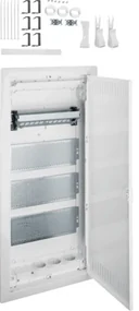 Tablou multimedia 48 module, 3 prize scuko, montaj incastrat(ST), alb, usa mata alba, Hager