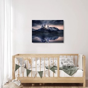Tablou pe sticlă lacul cu munte (70x50 cm)