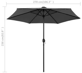Umbrela de soare cu LED si stalp aluminiu, antracit, 270 cm Antracit