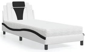 vidaXL Pat cu saltea, alb și negru, 90x190 cm, piele ecologică