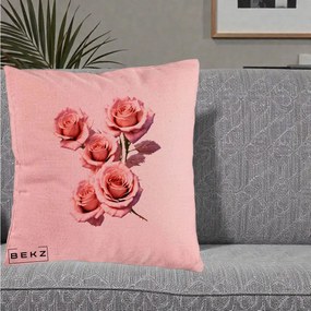 Perna Decorativa Trandafiri Roz Pastel Acuarela, 40x40 cm, Roz, Husa Detasabila, Perna Inclusa, BEKZ®