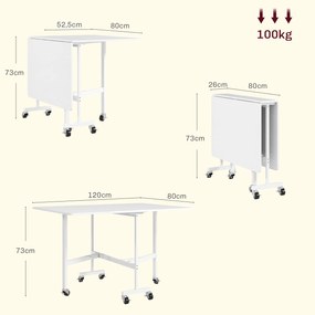HOMCOM Masă de Dining Pliabilă pentru 4-6 Persoane cu Roți și Aripile Pliabile Masă Pliabilă pentru Bucătărie 120x80x73 cm Alb | Aosom Romania