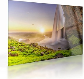 Tablou pe sticlă - Seljalandsfoss din spatele peșterii (70x50 cm)