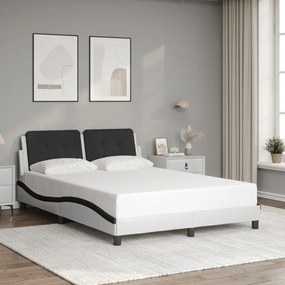 vidaXL Cadru de pat cu tăblie, alb/negru, 120x200 cm, piele ecologică
