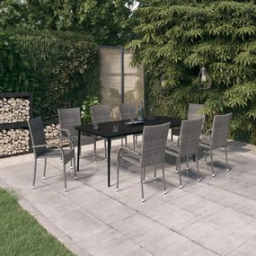 3099412 vidaXL Set mobilier de grădină, 9 piese, gri și negru