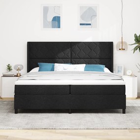 vidaXL Pat cu arcuri Negru cu saltea - 200x200 cm din țesătură