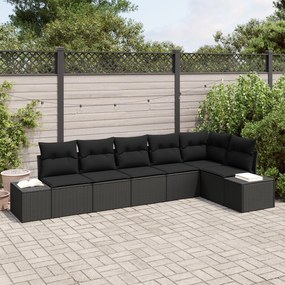 vidaXL Set de canapele pentru grădină cu pernă 6 pcs Negru Rattan poli