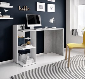 Masă PC, beton/alb mat, ANDREO