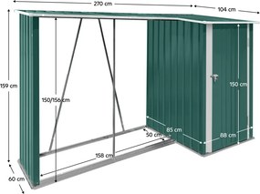 şopron din lemn cu şopron, 270x104x159 cm, verde închis, ARPOL TYP 2