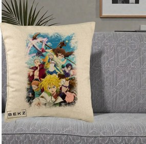 Perna Personalizata Nanatsu no Taizai Cele Sapte Pacate Mortale Anime, 40x40 cm, Bej, Husa Detasabila, Perna Inclusa, BEKZ®