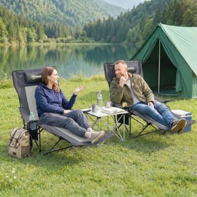 Outsunny Set de 2 scaune camping pliabile, scaun pescuit cu spătar reglabil, suport picioare, suport băuturi, pernă cap, Gri închis | Aosom Romania