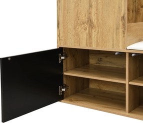 Set pentru hol cu 5 cârlige pentru haine, oglindă, dulap pentru încălțăminte și bancă pentru hol, 100x38x191 cm, Negru+Culoare naturală