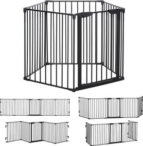 PawHut Poartă pentru Câini de Talie Mică și Medie, Țarc Pliabil cu Structură Modulară cu 5 Panouri, 300x3x74.5 cm, Negru | Aosom Romania