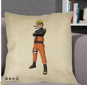 Perna Personalizata Naruto Uzumaki Portret Complet, 40x40 cm, Crem, Husa Detasabila, Perna Inclusa, BEKZ®
