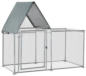 Gard pentru Gaini PawHut cu Panza de Protectie din Tesatura Oxford, Cotet pentru Pui si Iepuri din Otel Galvanizat 2x1,05x1,72 m, Argintiu