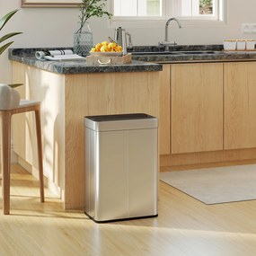 HOMCOM Coș de gunoi cu senzor, capacitate 55 L, capac tip fluture, se deschide automat, oțel inoxidabil, argintiu | Aosom Romania
