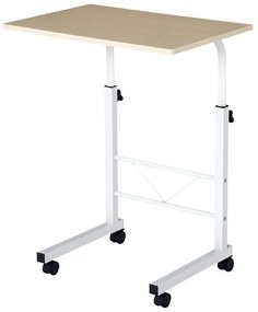 HOMCOM Suport lateral reglabil pe înălțime mobilă masă de cafea cu roți frânare C-Tables Placă de lemn Oțel Metal Plastica Alb Fag 60 x 40 x 68-78 cm | Aosom Romania