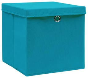 Cutii de depozitare cu capac, 4 buc., bleu, 28x28x28 cm 4, Albastru bebelus cu capace, 1