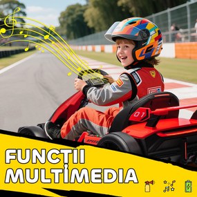 HOMCOM Go-Kart Electric pentru Copii cu Scaun Reglabil, 2 Motoare, Claxon, Lumini și Muzică, 120x76x53.5 cm, Roșu | Aosom Romania