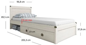 Pat de o persoană 90 cm Marlene 1S (Pin vintage) (cu somieră). 1053036