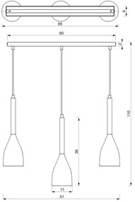 Lustră pe cablu MUZA NEW 3xE27/60W/230V albă