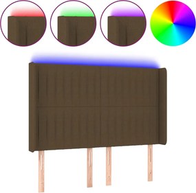 vidaXL Tăblie de pat cu LED, maro închis, 147x16x118/128 cm, textil