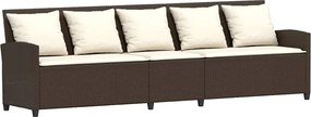 vidaXL Canapea de grădină cu 5 locuri cu perne din polirattan maro