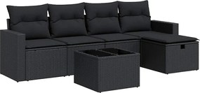 vidaXL Set mobilier de grădină cu perne, 6 piese, negru, poliratan