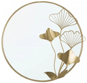 Oglinda decorativa aurie cu rama din metal, ∅ 75 cm, Flowers Mauro Ferretti