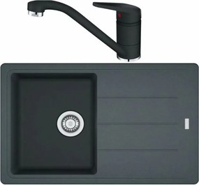 Set chiuveta bucatarie compozit Franke Malta 1 cuva cu picurator 78x50 cm finisaj negru mat cu baterie