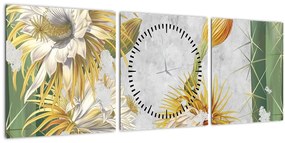 Tablou - Cactuși înfloriți, vintage (cu ceas) (90x30 cm)