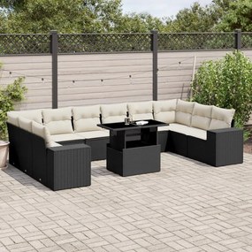 vidaXL Set canapele de grădină cu perne, 11 piese, negru, poliratan