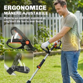 Outsunny Motosapă Fără Fir 18V, Lățime de Lucru 20cm, Adâncime 18cm, 4 Lame, Mâner Reglabil, pentru Grădină și Terenuri, Bateria și Încărcătorul Nu Sunt Incluse | Aosom Romania