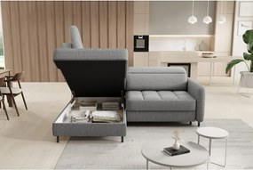 Colțar gri extensibil/cu spațiu de depozitare cu tapițerie din catifea (cu colț pe partea stângă/în formă de ”L”) Barea – ELTAP