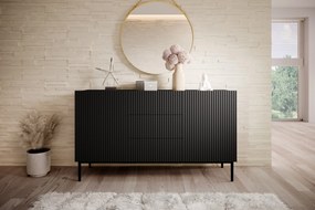Comoda Nicole 150 cm cu trei sertare - negru mat / picioare negre