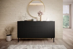 Comoda Nicole 150 cm cu trei sertare - negru mat / picioare negre