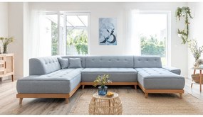 Canapea extensibilă în formă de "U" cu șezlong pe partea stângă Miuform Dazzling Daisy, albastru deschis