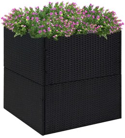 Jardiniera de gradina, negru, 80x80x80 cm, poliratan 1, Negru, 80 x 80 x 80 cm