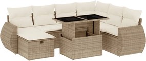 vidaXL Set canapele de grădină, 8 piese, cu perne, bej, poliratan