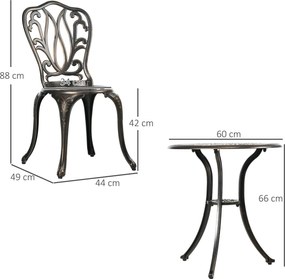 Outsunny Set Mobilier Grădină 2 Persoane 2 scaune și Masă Rotundă stil retro din aluminiu turnat, bronz | Aosom Romania